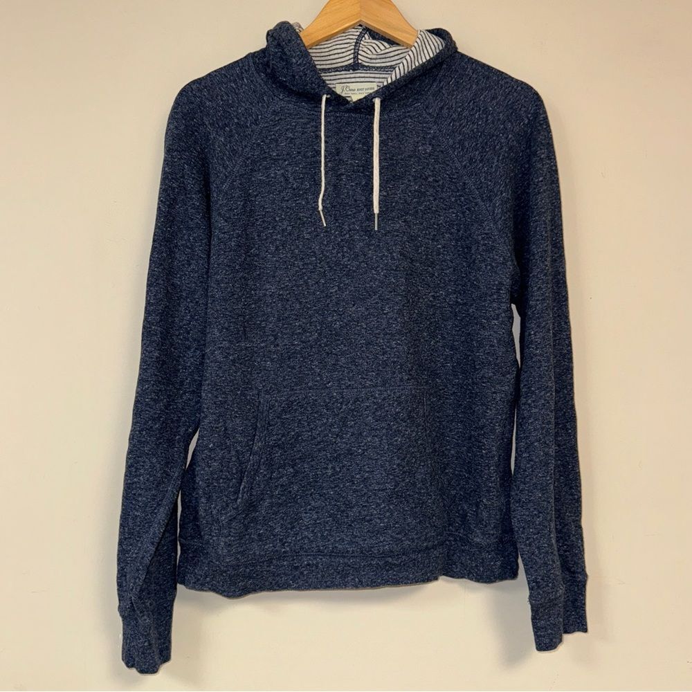 J CREW Sweatshirt Men's Medium Pullover Hoodie Knit Goods Heathered Navy Preppy